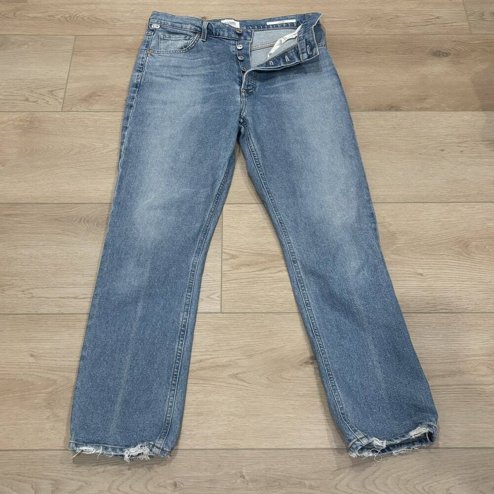 Citizens of Humanity High Rise Button Fly Jolene Jeans Distressed Raw Hem 28